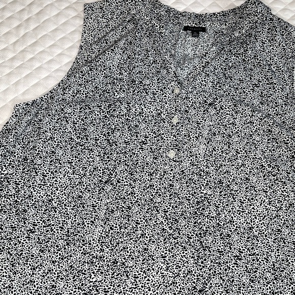 Talbots Ruffled Split Neck Shell in mini Animal Print - Picture 3 of 10